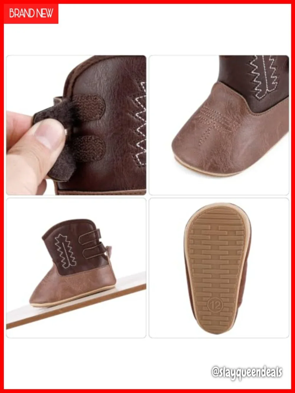 Leather Western Cowboy Bootie Crib Shoes for Baby Infant Toddler